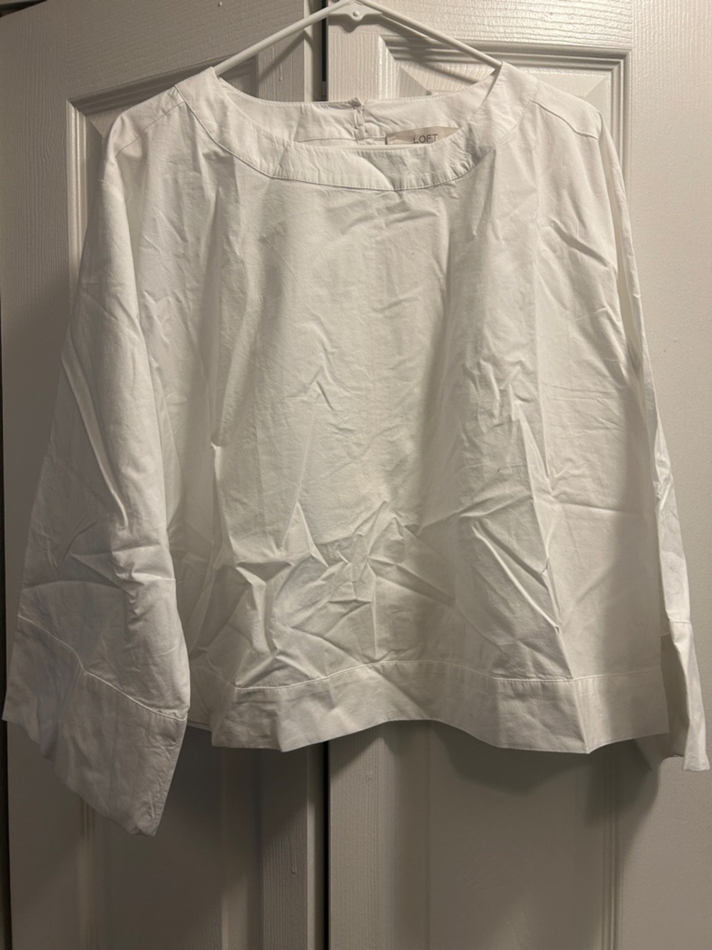 LOFT White Cotton Boxy Boatneck Top